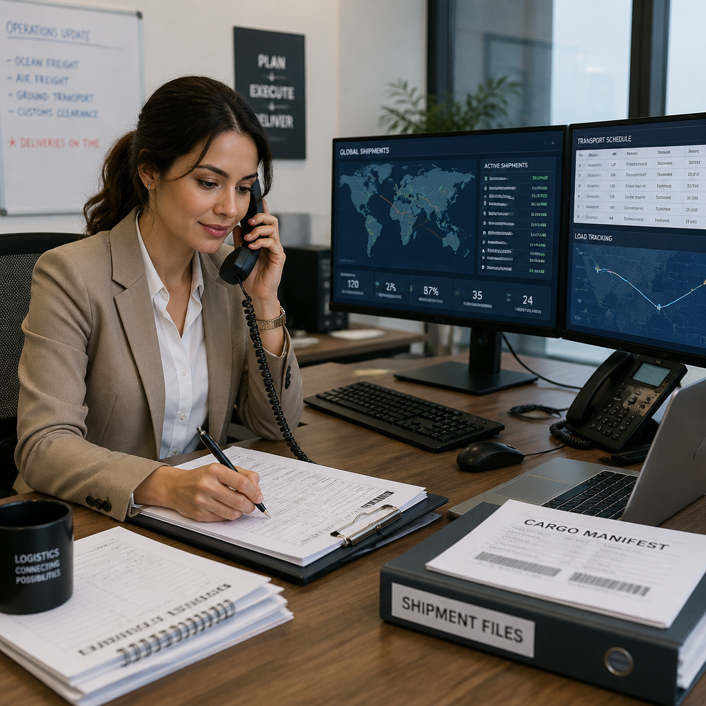 Profesional de logística comunicándose en inglés para transporte y logística