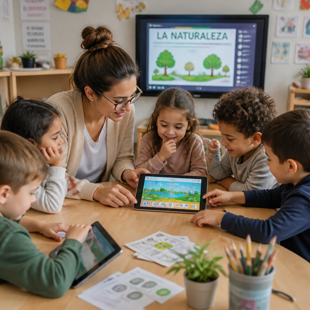 Profesora utilizando inteligencia artificial en educación infantil