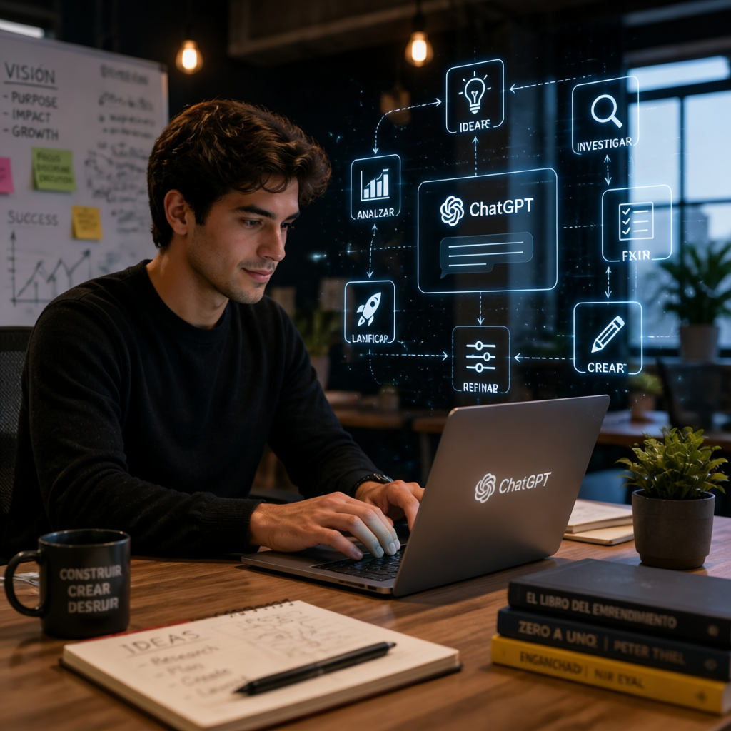 Empresario usando ChatGPT para aplicar IA en su empresa