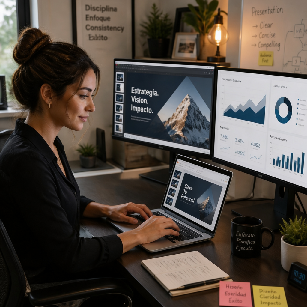 Profesional creando presentaciones con aplicaciones informáticas